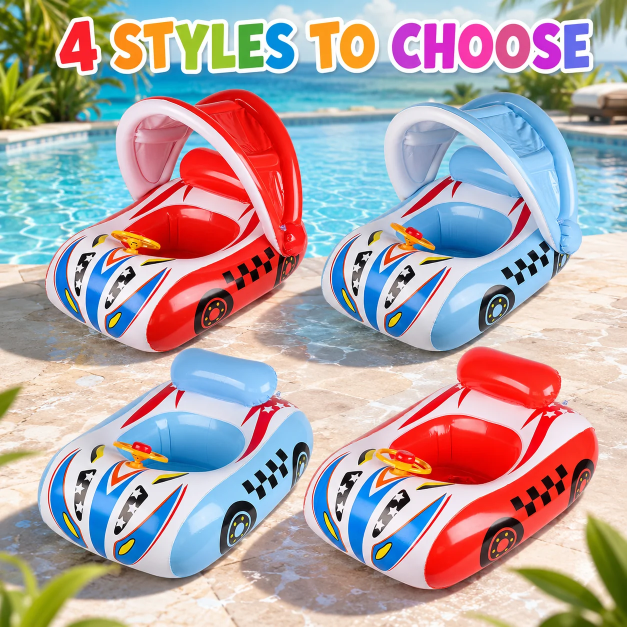 1PC Inflatable Pool Float Car with Canopy, Steering Wheel Toddler Swim Seat Ring, Summer Water Toy Swimming Pool Float
1PC Inflatable Pool Float Car with Canopy, Steering Wheel Toddler Swim Seat Ring, Summer Water Toy Swimming Pool Float