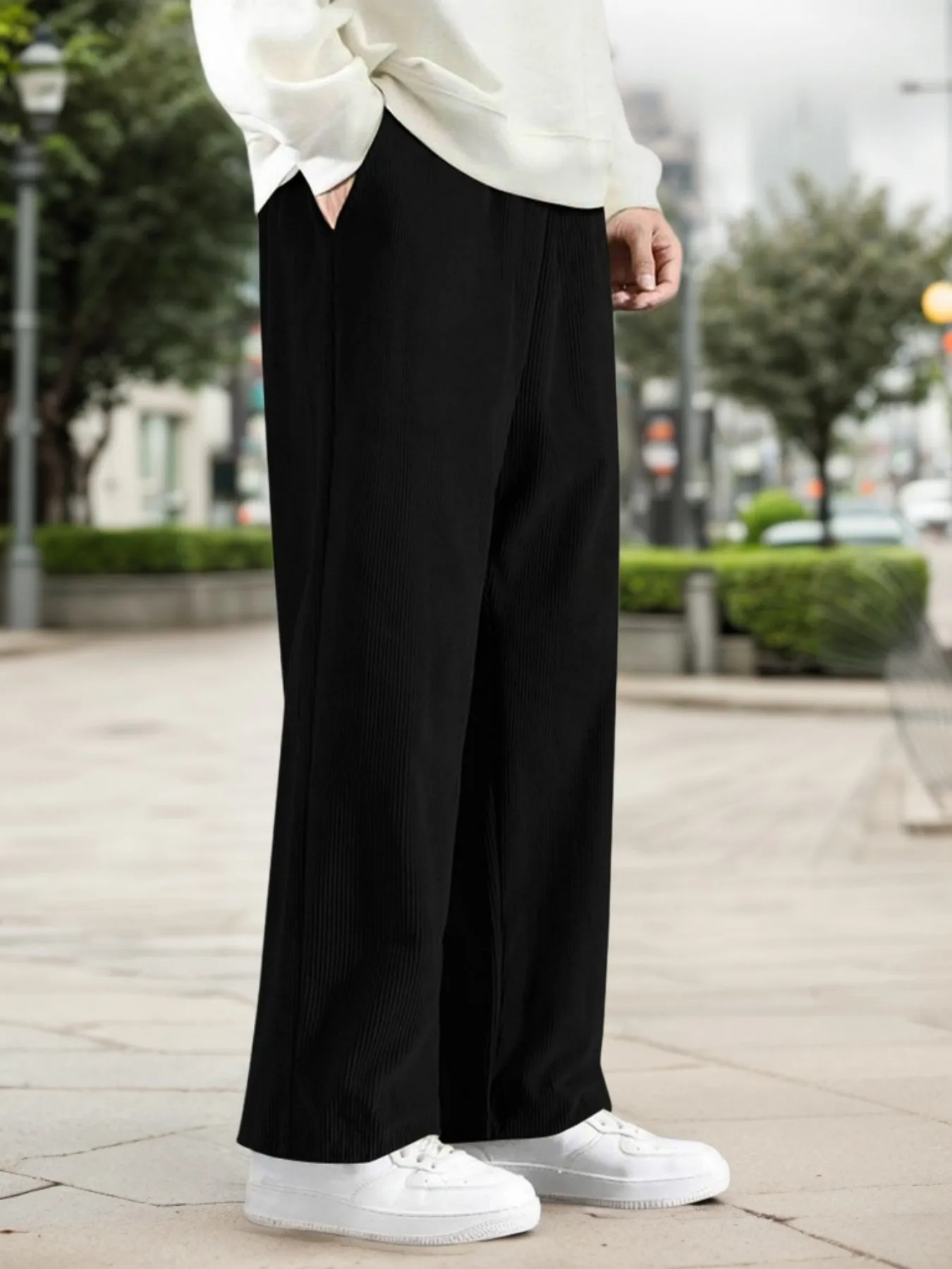 Мужские однотонные вельветовые текстурированные брюки, повседневные свободные прямые брюки
Мужские однотонные вельветовые текстурированные брюки, повседневные свободные прямые брюки