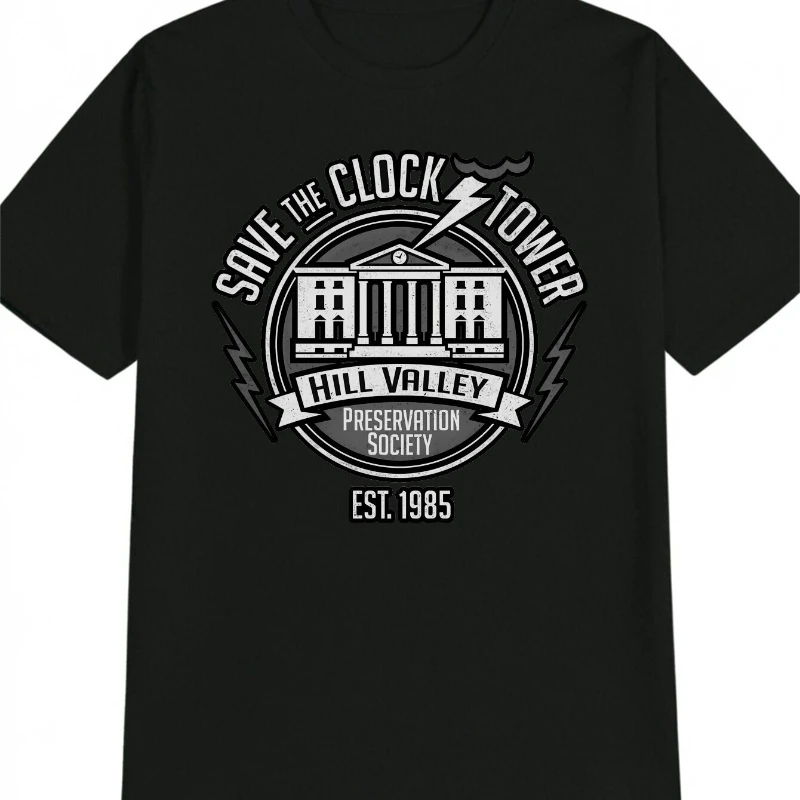 Мужская винтажная футболка с рисунком темного юмора - Retro Save The Clock Tower 1985, повседневная футболка с круглым вырезом на тему Hill Valley для мужчин R
Мужская винтажная футболка с рисунком темного юмора - Retro Save The Clock Tower 1985, повседневная футболка с круглым вырезом на тему Hill Valley для мужчин R