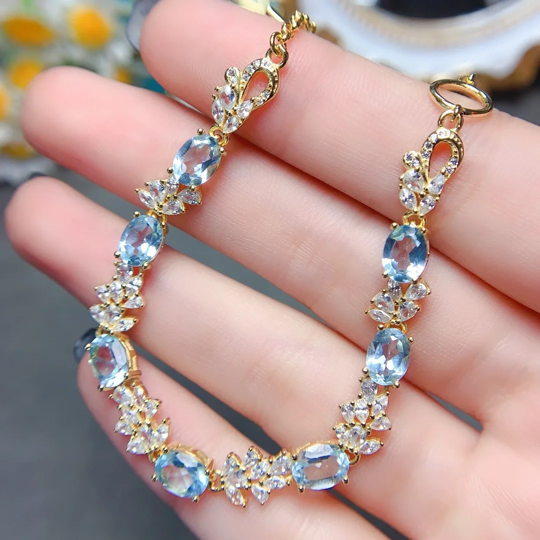 925 sterling silver natural 5x7mm sky blue Topa Stone treasure girls electroplated 18K gold bracelet Luxury girlfriend New Gift
925 sterling silver natural 5x7mm sky blue Topa Stone treasure girls electroplated 18K gold bracelet Luxury girlfriend New Gift