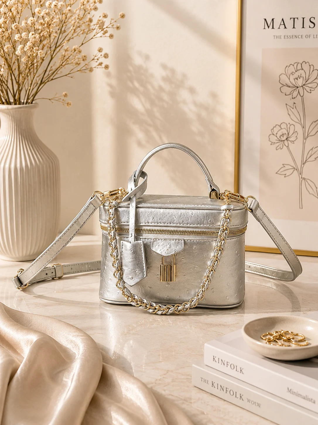 New Luxury Women'S Bag 19X11.5X6.5CM Portable Silver Small Cosmetic Bag Designer Inspired Handbag With Shoulder Strap No Box
New Luxury Women'S Bag 19X11.5X6.5CM Portable Silver Small Cosmetic Bag Designer Inspired Handbag With Shoulder Strap No Box