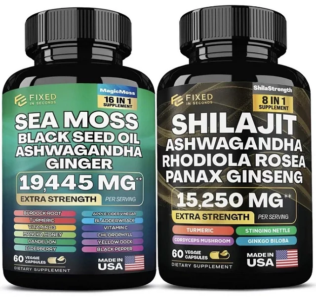 Dynamic Vitality Supplement Bundle - Sea Moss, Shilait, Black Seed Oil, Ashwagandha, Rhodiola Rosea, Panax Ginseng
Dynamic Vitality Supplement Bundle - Sea Moss, Shilait, Black Seed Oil, Ashwagandha, Rhodiola Rosea, Panax Ginseng