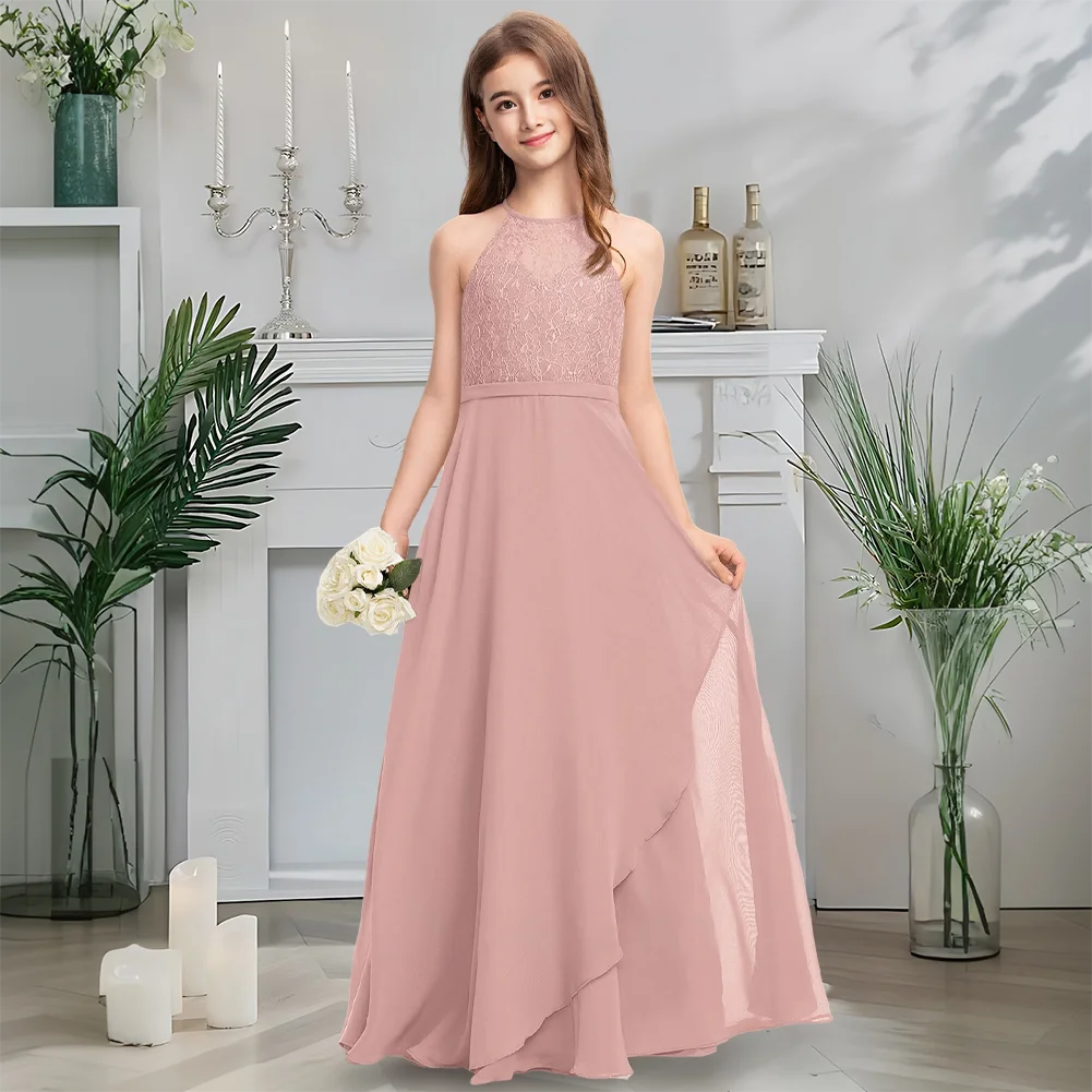 Elegant A-Line Halter Chiffon Lace Junior Bridesmaid Dress Silver Flower Girl Dress Floor-Length Wedding Gown Cascading Ruffles
Elegant A-Line Halter Chiffon Lace Junior Bridesmaid Dress Silver Flower Girl Dress Floor-Length Wedding Gown Cascading Ruffles