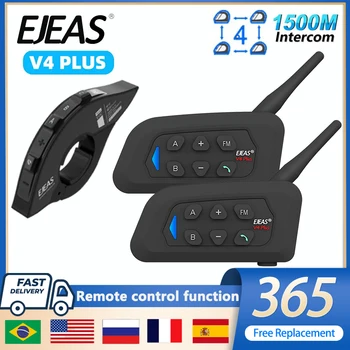 EJEAS V4 Plus Motorcycle Helmet Intercom 4 Riders 5.1 Bluetooth Headset 1500M Communicator Interphone with Handlebar Remote