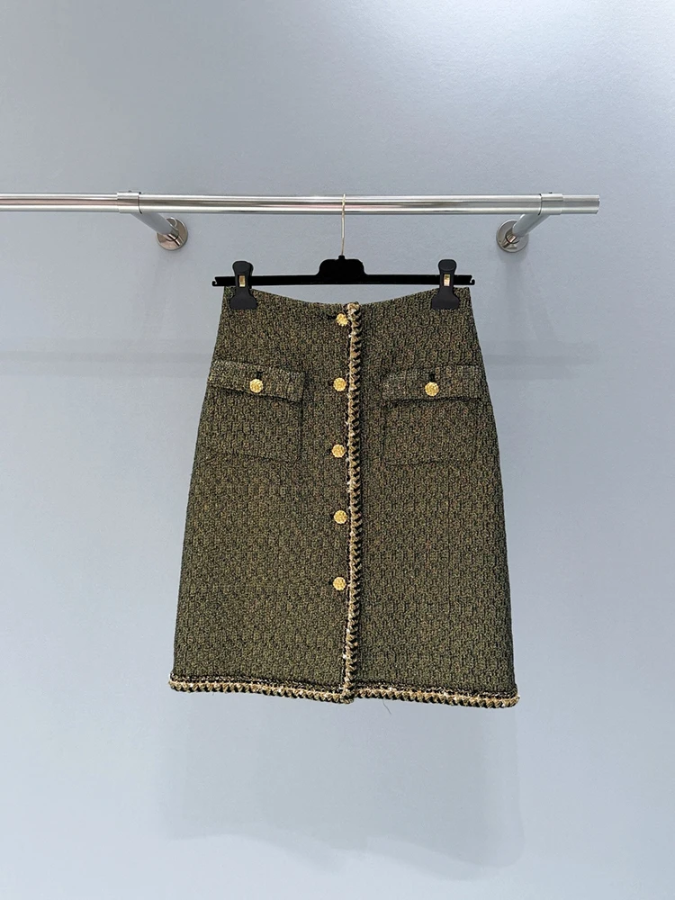 Spring Summer New style Fashion Gold wire weavingTweed Mini skirt Woman Middle waist Single-row buckle Retro Unique Skirt
Spring Summer New style Fashion Gold wire weavingTweed Mini skirt Woman Middle waist Single-row buckle Retro Unique Skirt