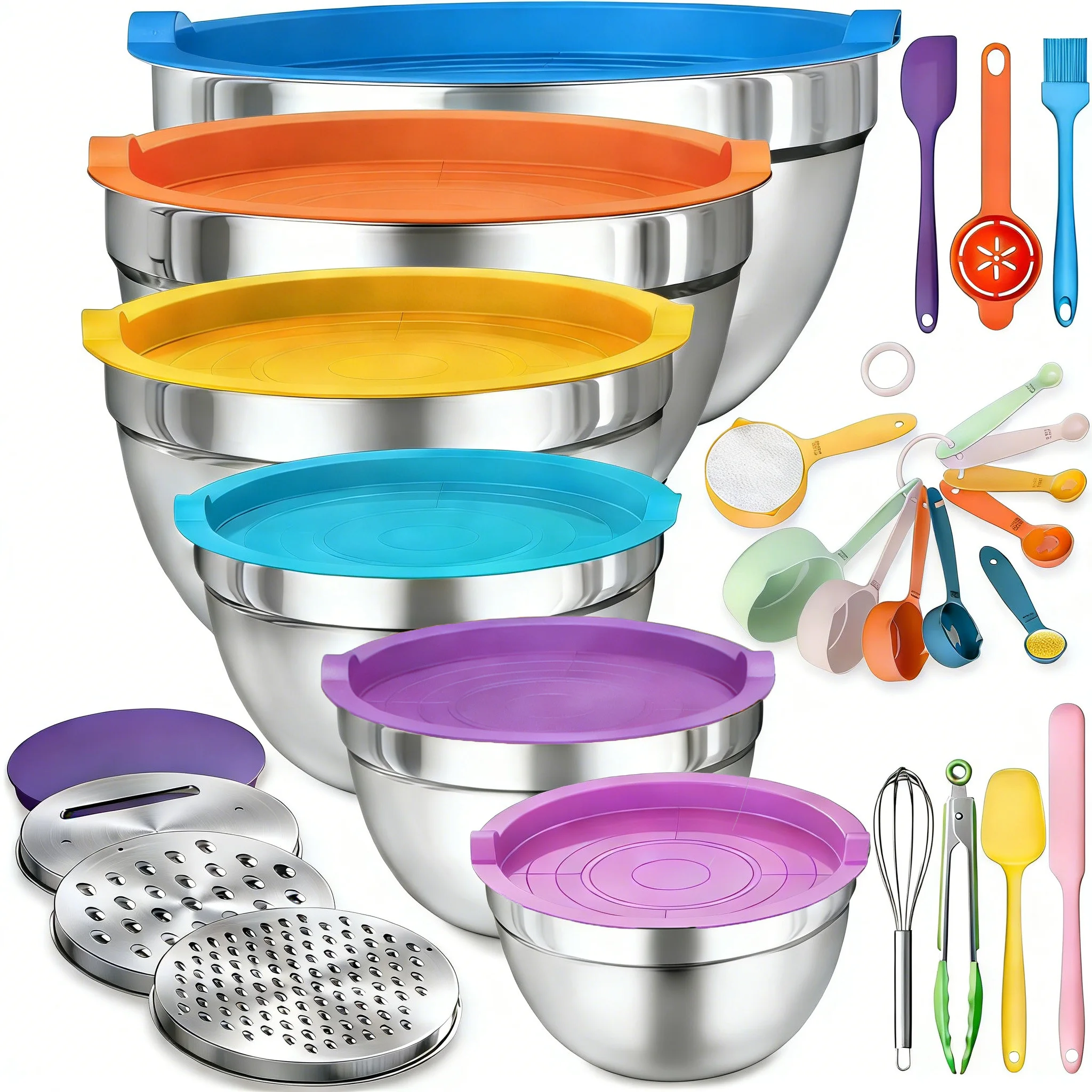17-Piece Stainless Steel Mixing Bowl Set with Lids, Grater, Measuring Tools, Whisk, Non-Slip & Nestable for Baking, Cooking
17-Piece Stainless Steel Mixing Bowl Set with Lids, Grater, Measuring Tools, Whisk, Non-Slip & Nestable for Baking, Cooking