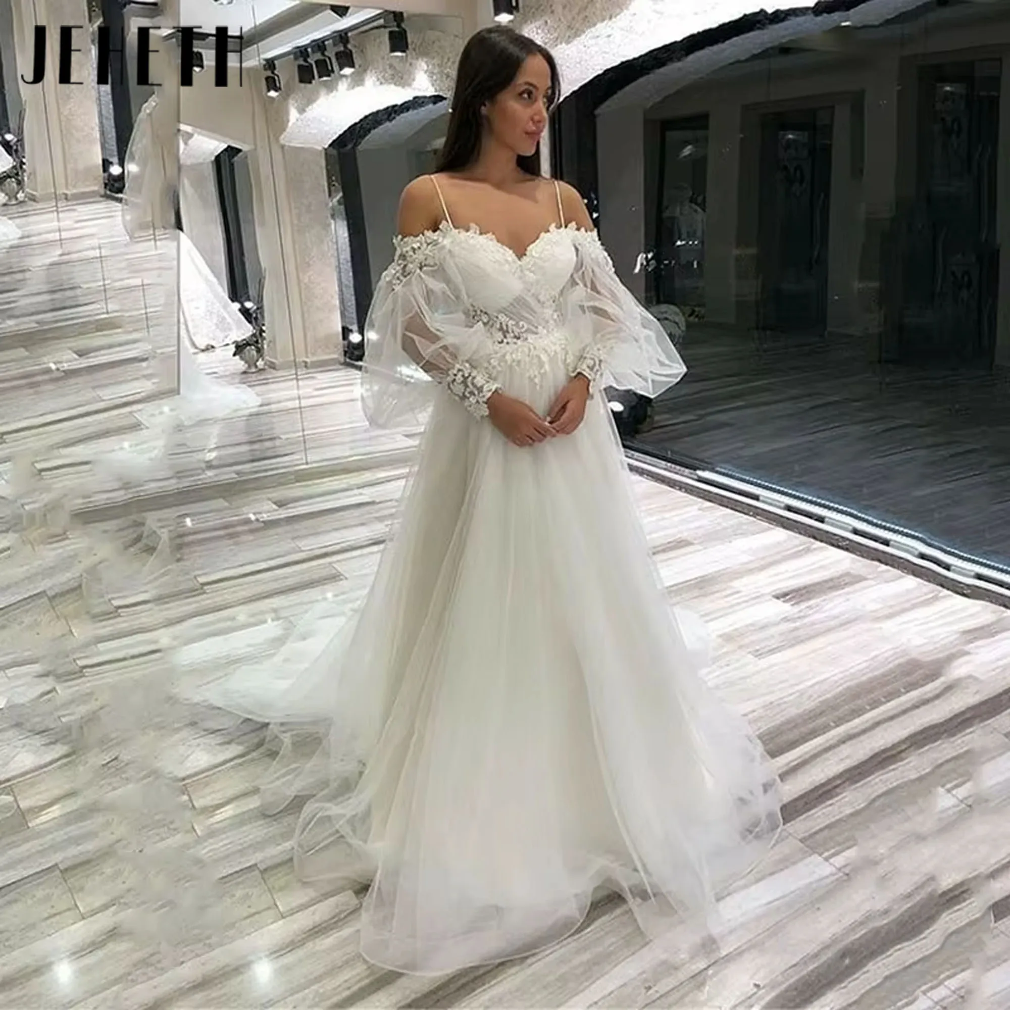 JEHETH A-line Wedding Dresses Puff Sleeve Appliques Classic Lace 3D Flowers Off Shoulder Tulle Bride Gowns Customized 2025
JEHETH A-line Wedding Dresses Puff Sleeve Appliques Classic Lace 3D Flowers Off Shoulder Tulle Bride Gowns Customized 2025