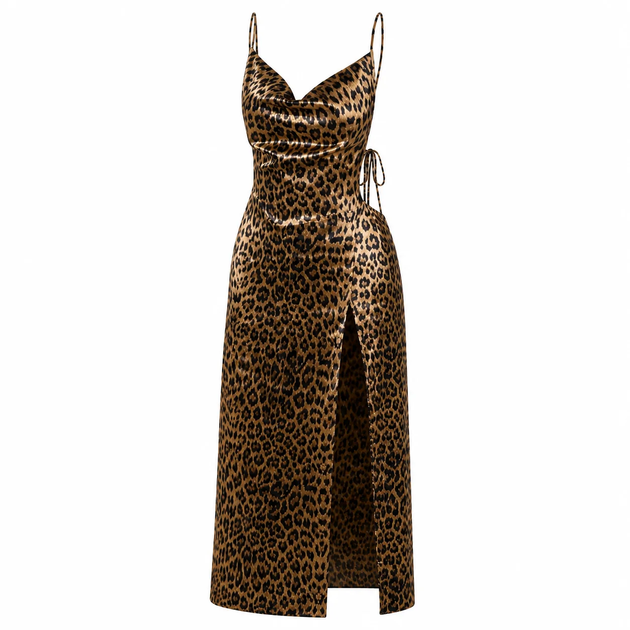 Leopard Satin Slip Dress for Women, Cowl Neck Backless High Slit Maxi Nightgown for Date Night
Leopard Satin Slip Dress for Women, Cowl Neck Backless High Slit Maxi Nightgown for Date Night