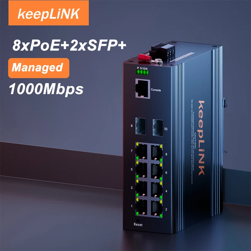 KeepLiNK Industrial 10-Port L2 Managed Gigabit PoE Switch 8x10/100/1000M PoE+ Ports & 2x1G SFP Uplink IP40 DIN-Rail 802.3at 30W
KeepLiNK Industrial 10-Port L2 Managed Gigabit PoE Switch 8x10/100/1000M PoE+ Ports & 2x1G SFP Uplink IP40 DIN-Rail 802.3at 30W
