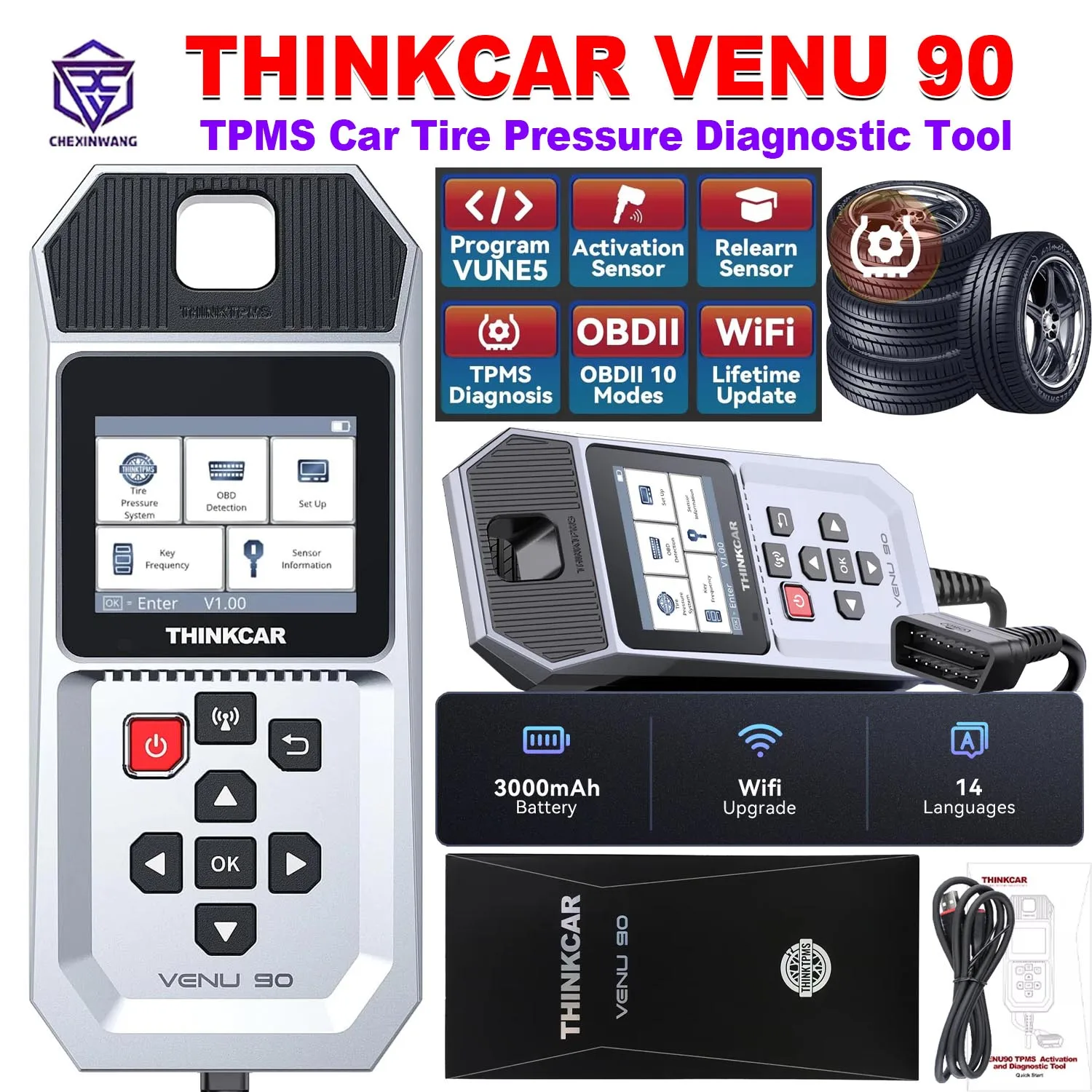 THINKCAR VENU 90 Car Tire Pressure Diagnose Tool Active 315/433MHz TPMS Sensor Diagnose Activate Relearn Program For 689BT VO7S
THINKCAR VENU 90 Car Tire Pressure Diagnose Tool Active 315/433MHz TPMS Sensor Diagnose Activate Relearn Program For 689BT VO7S