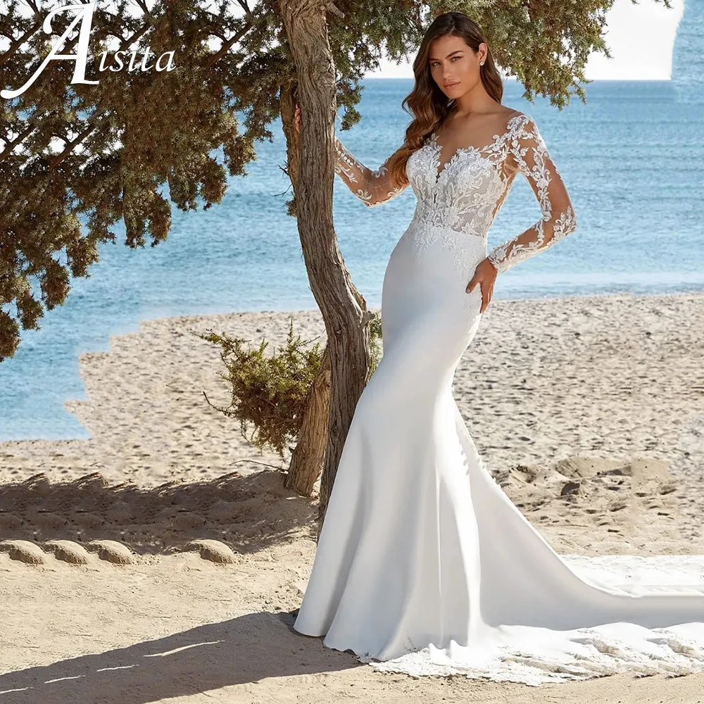 Glamorous Sheer O Neck Wedding Dress Lace Long Sleeves Bridal Gown Open Back With Buttons Applique Sweep Train Vestidos De Novia
Glamorous Sheer O Neck Wedding Dress Lace Long Sleeves Bridal Gown Open Back With Buttons Applique Sweep Train Vestidos De Novia