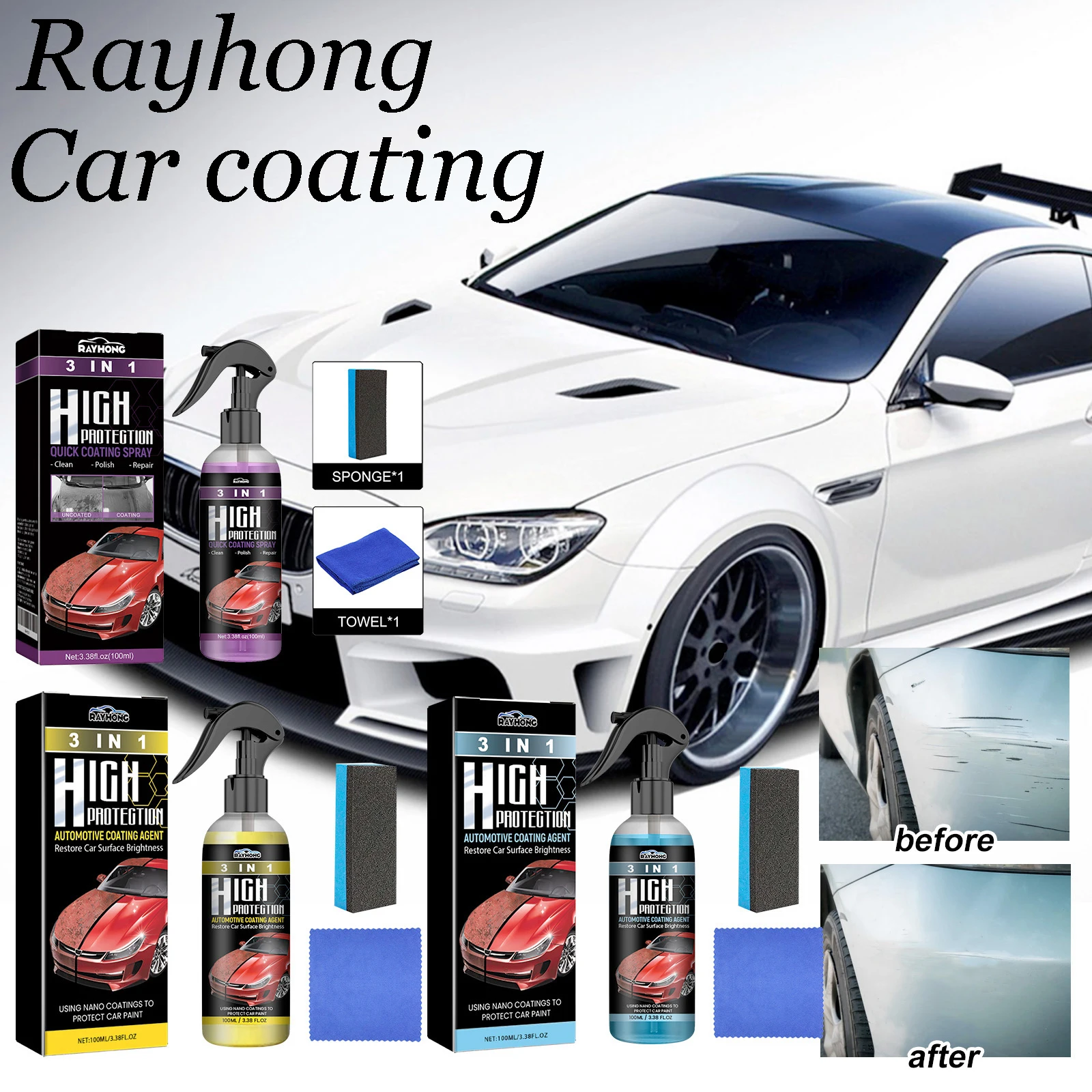 Rayhong фиолетовый агент для автомобильного покрытия, удерживающий защиту автомобильной краски, удаляет жир, ремонт царапин, водостойкий полирующий спрей для автомобильного покрытия 
Rayhong фиолетовый агент для автомобильного покрытия, удерживающий защиту автомобильной краски, удаляет жир, ремонт царапин, водостойкий полирующий спрей для автомобильного покрытия