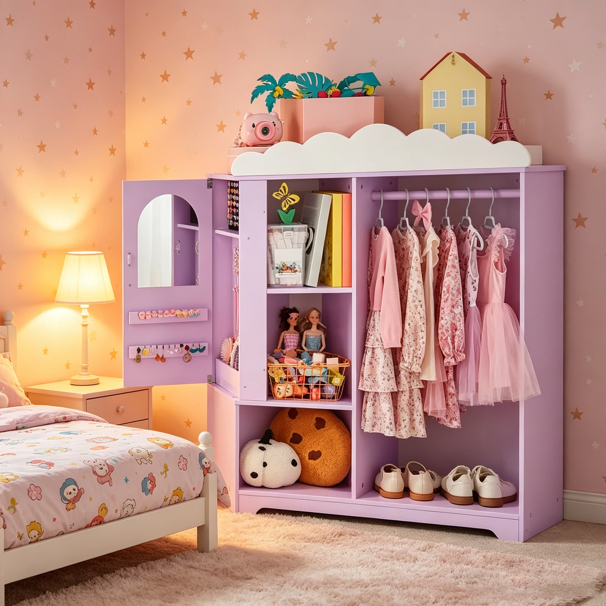 Children's storage cabinet, with jewelry cabinet, children's clothing storage wardrobe, bedroom cabinet, girl's room, purple
Children's storage cabinet, with jewelry cabinet, children's clothing storage wardrobe, bedroom cabinet, girl's room, purple