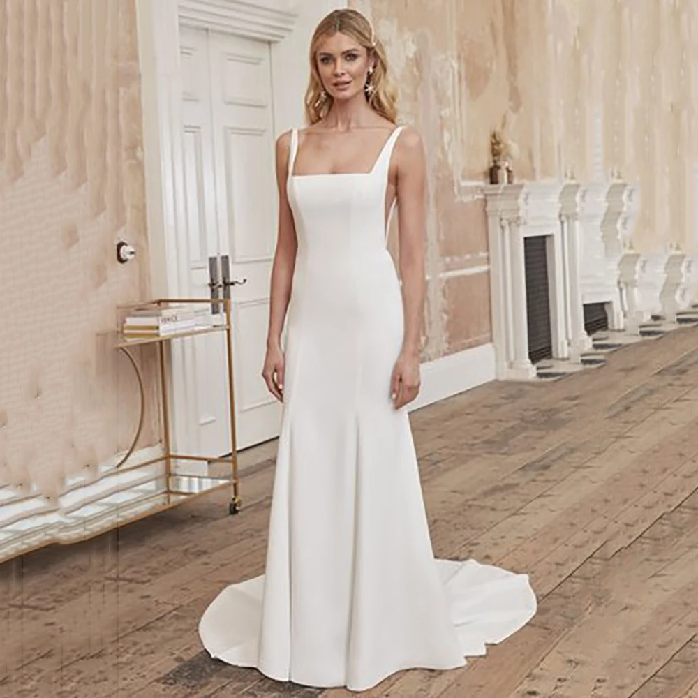 Mermaid Wedding Dresses 2026 Sleeveless Square Neck Button Long Train Sexy Bridal Dress Elegant Civil Wedding Gown Customized
Mermaid Wedding Dresses 2026 Sleeveless Square Neck Button Long Train Sexy Bridal Dress Elegant Civil Wedding Gown Customized