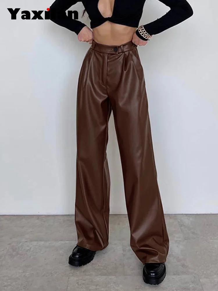 InsLucky-Casual Trousers for Women,Faux Leather,High Waist,Pocket,PU Straight Pants,Elegant Office Lady,Solid Brown Pants,Autumn
InsLucky-Casual Trousers for Women,Faux Leather,High Waist,Pocket,PU Straight Pants,Elegant Office Lady,Solid Brown Pants,Autumn