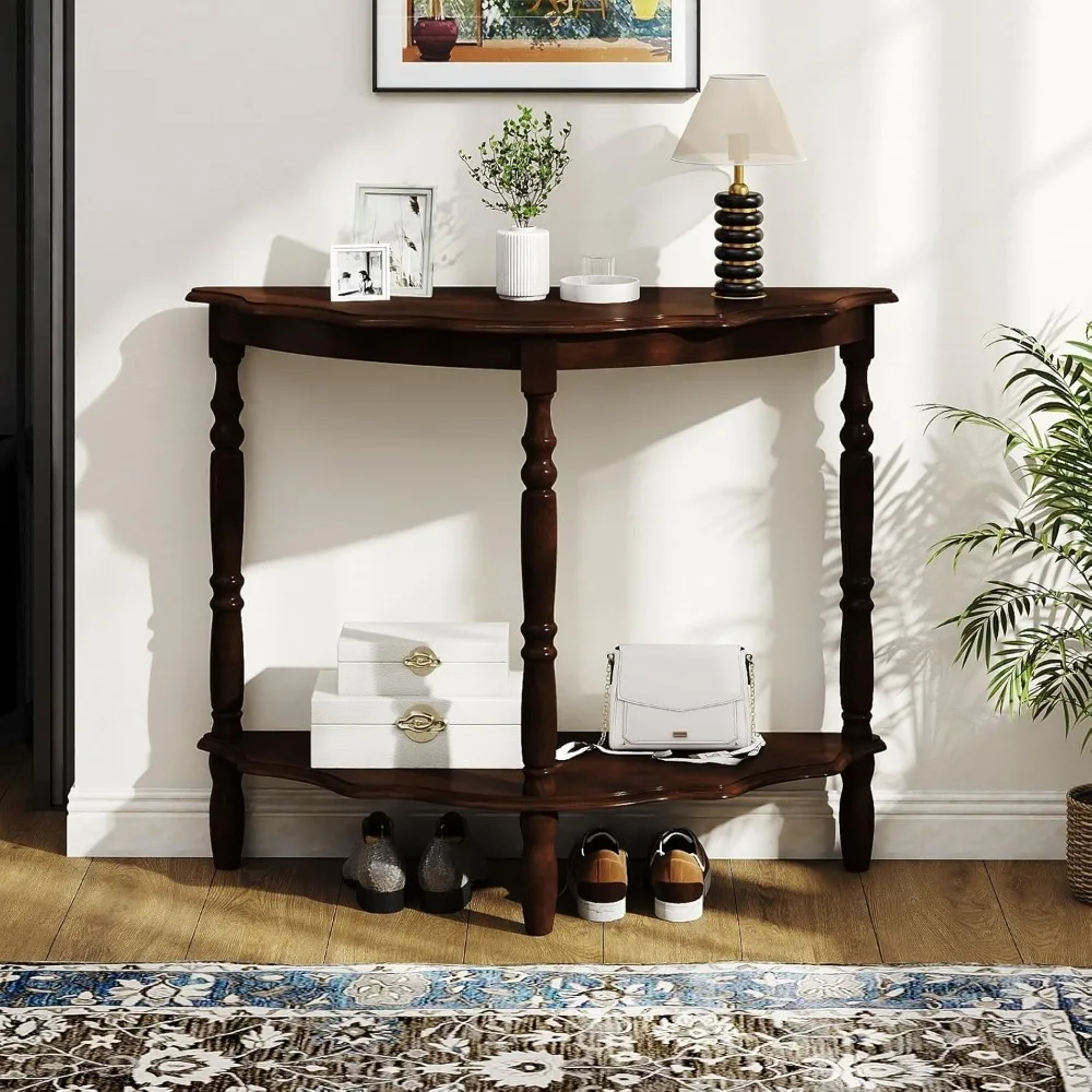 42" Half Moon Console Table, 2-Tier Semi-Circle Entryway Table with Storage Shelf & Carved Rubber Wood Legs, Vintage Round Curve
42" Half Moon Console Table, 2-Tier Semi-Circle Entryway Table with Storage Shelf & Carved Rubber Wood Legs, Vintage Round Curve