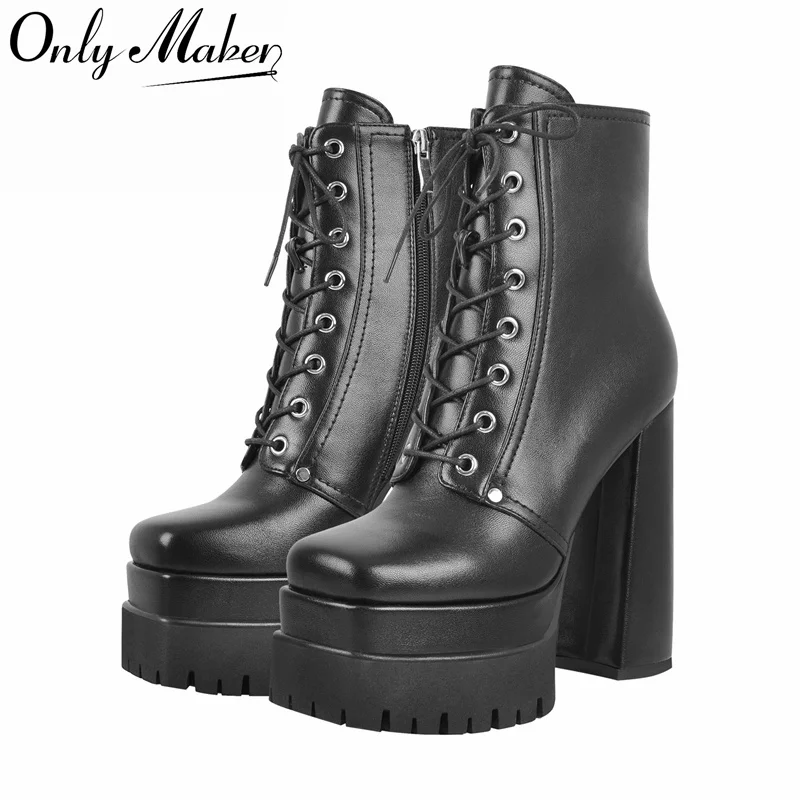 Onlymaker Women Black Booties Double Platform Side Zipper Lace-up Fashion Ankle Boots
Onlymaker Women Black Booties Double Platform Side Zipper Lace-up Fashion Ankle Boots