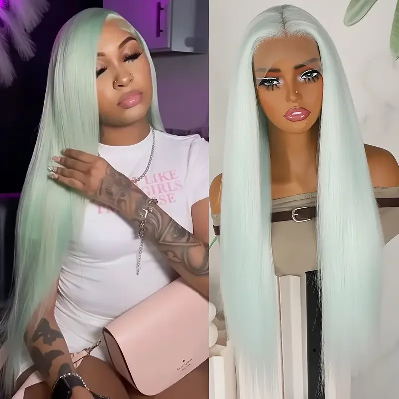 13x4 Long Straight Artificial Lace Wig, Mint Green Color, Heat Resistant Fiber Hair Female, Shi Girls Party Cosplay Daily Wig 24
13x4 Long Straight Artificial Lace Wig, Mint Green Color, Heat Resistant Fiber Hair Female, Shi Girls Party Cosplay Daily Wig 24