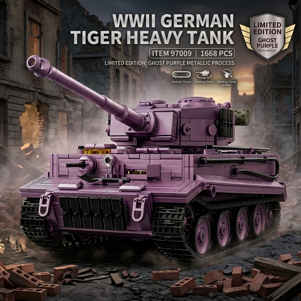 Ghost Purple Tiger Tank Building Blocks MOC 1668pcs DIY WW2 Military Series Bricks Special Edition Armor Model Toys for Boy Gift
Ghost Purple Tiger Tank Building Blocks MOC 1668pcs DIY WW2 Military Series Bricks Special Edition Armor Model Toys for Boy Gift