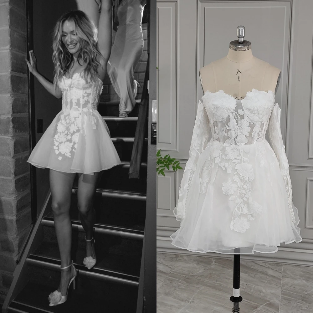 12963# Real Photos Sweetheart Mini Party Dress After Wedding Women Flower Lace Short Bride Gown With Detachable Sleeves
12963# Real Photos Sweetheart Mini Party Dress After Wedding Women Flower Lace Short Bride Gown With Detachable Sleeves
