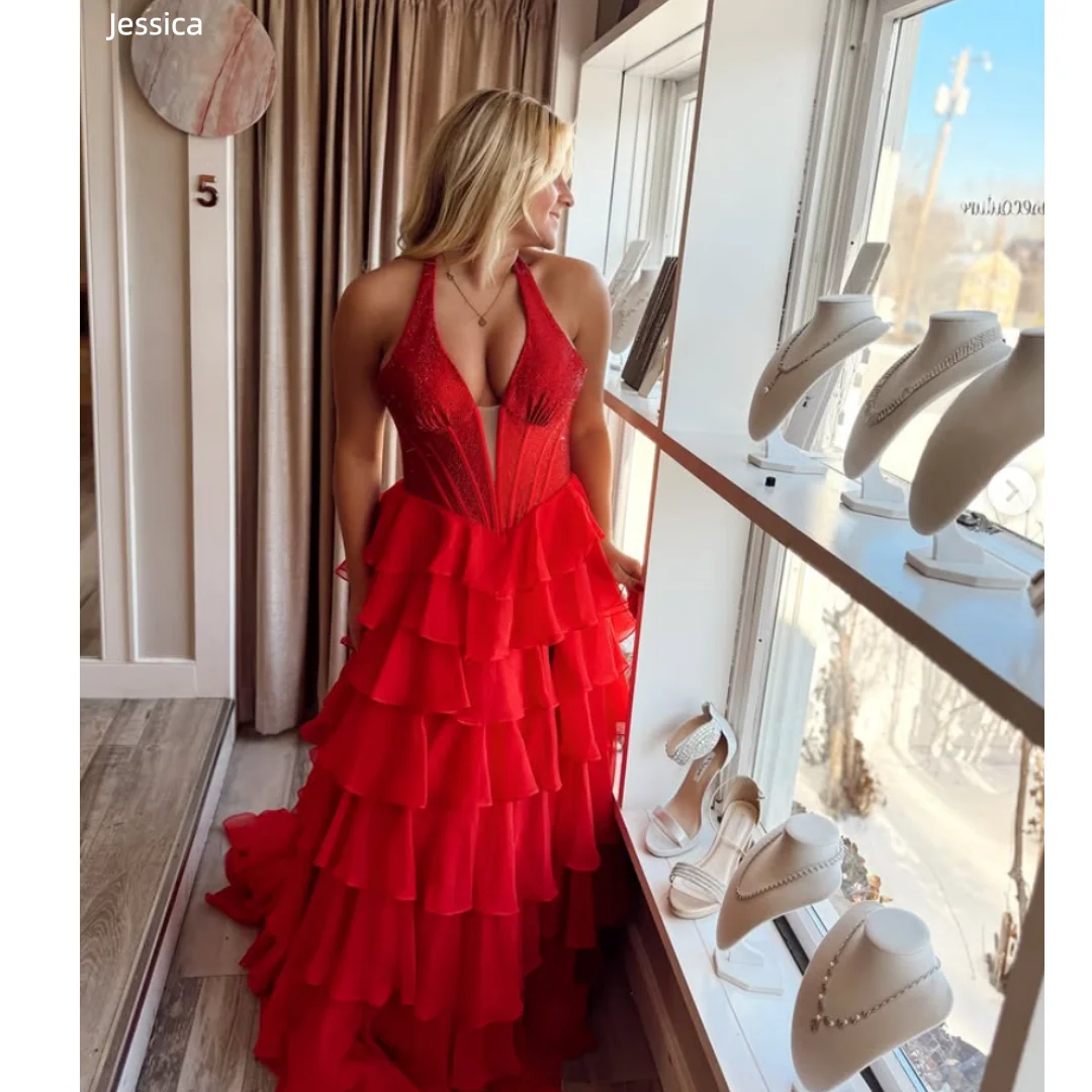 Jessica Red Halter Neck Formal Occasions Evening Dresses Chiffon Multi-layered Herringbone Prom Dresses Corset Party Dresses
Jessica Red Halter Neck Formal Occasions Evening Dresses Chiffon Multi-layered Herringbone Prom Dresses Corset Party Dresses