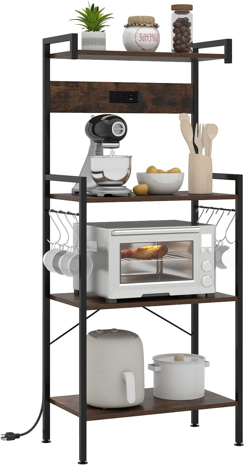 Kitchen Baker's Rack with Charging Station, Industrial Coffee Bar Shelf with 8 Movable Hooks, Anti-Tipping Kit, Heavy-Duty
Kitchen Baker's Rack with Charging Station, Industrial Coffee Bar Shelf with 8 Movable Hooks, Anti-Tipping Kit, Heavy-Duty