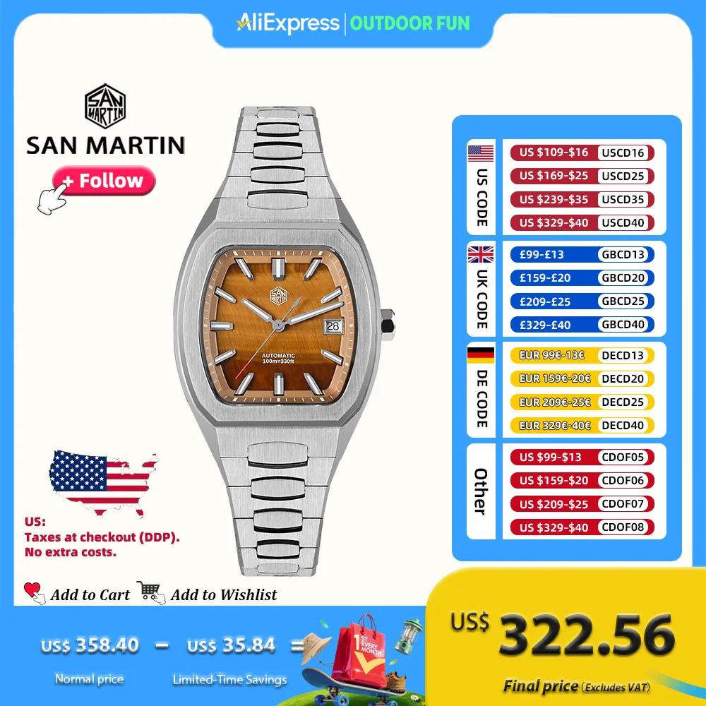 San Martin 39,5 мм Tonneau Мужские часы Роскошные деловые автоматические механические наручные часы Водонепроницаемые 10 бар BGW-X1 Светящиеся SN0145
San Martin 39,5 мм Tonneau Мужские часы Роскошные деловые автоматические механические наручные часы Водонепроницаемые 10 бар BGW-X1 Светящиеся SN0145