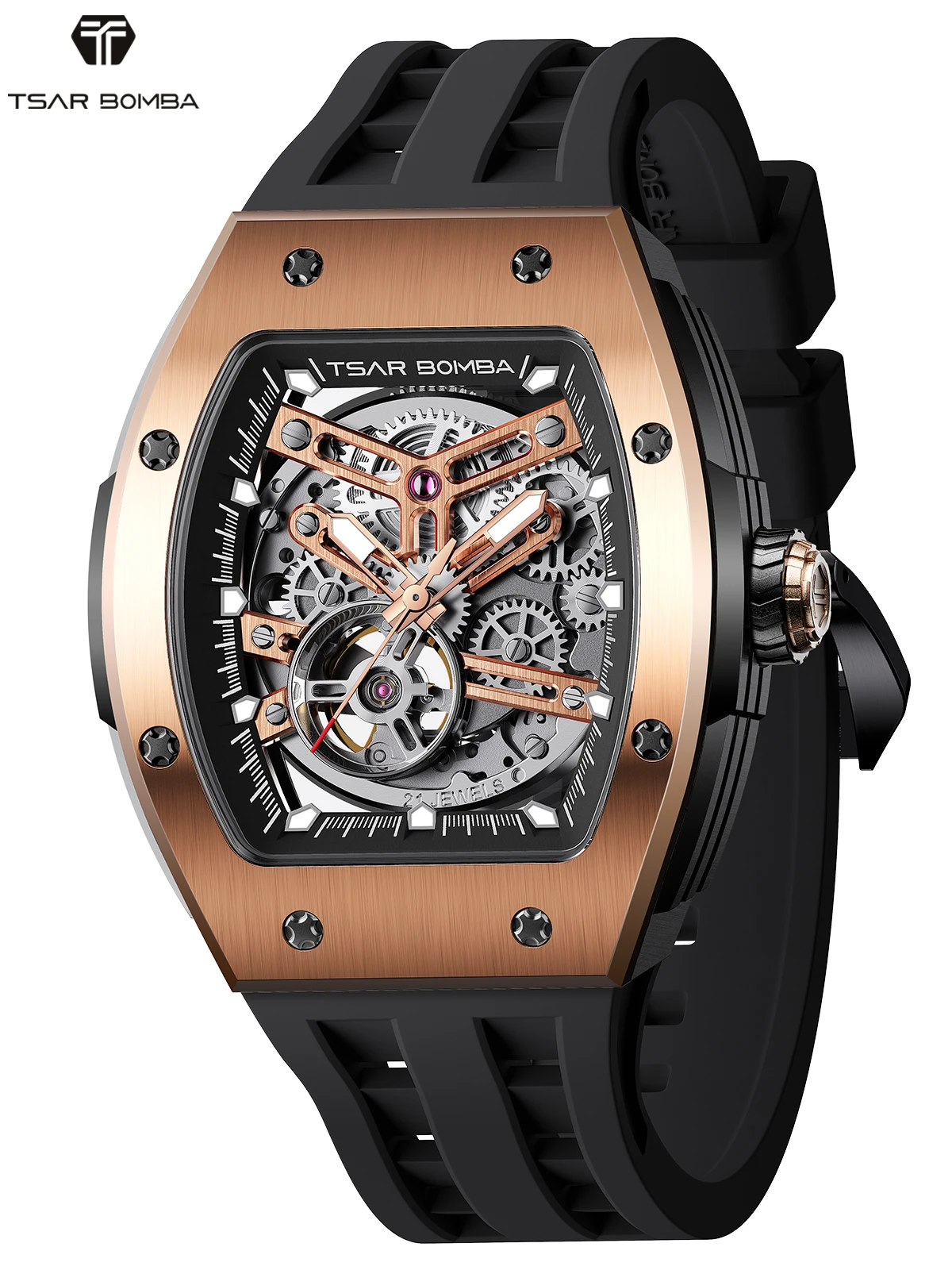 Новые мужские автоматические механические часы TSAR BOMBA – бочкообразные, роскошные, скелетонизированные, из розового золота – подарок для мужчин
Новые мужские автоматические механические часы TSAR BOMBA – бочкообразные, роскошные, скелетонизированные, из розового золота – подарок для мужчин