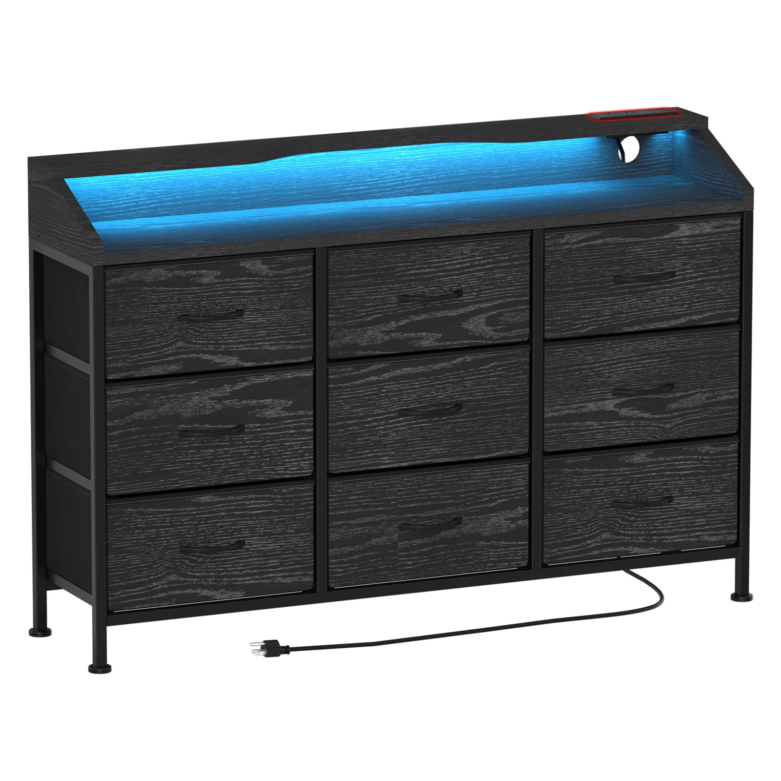 Dresser for Bedroom, 9 Drawers Dresser with LED Lights & Charging Station-Black
Dresser for Bedroom, 9 Drawers Dresser with LED Lights & Charging Station-Black