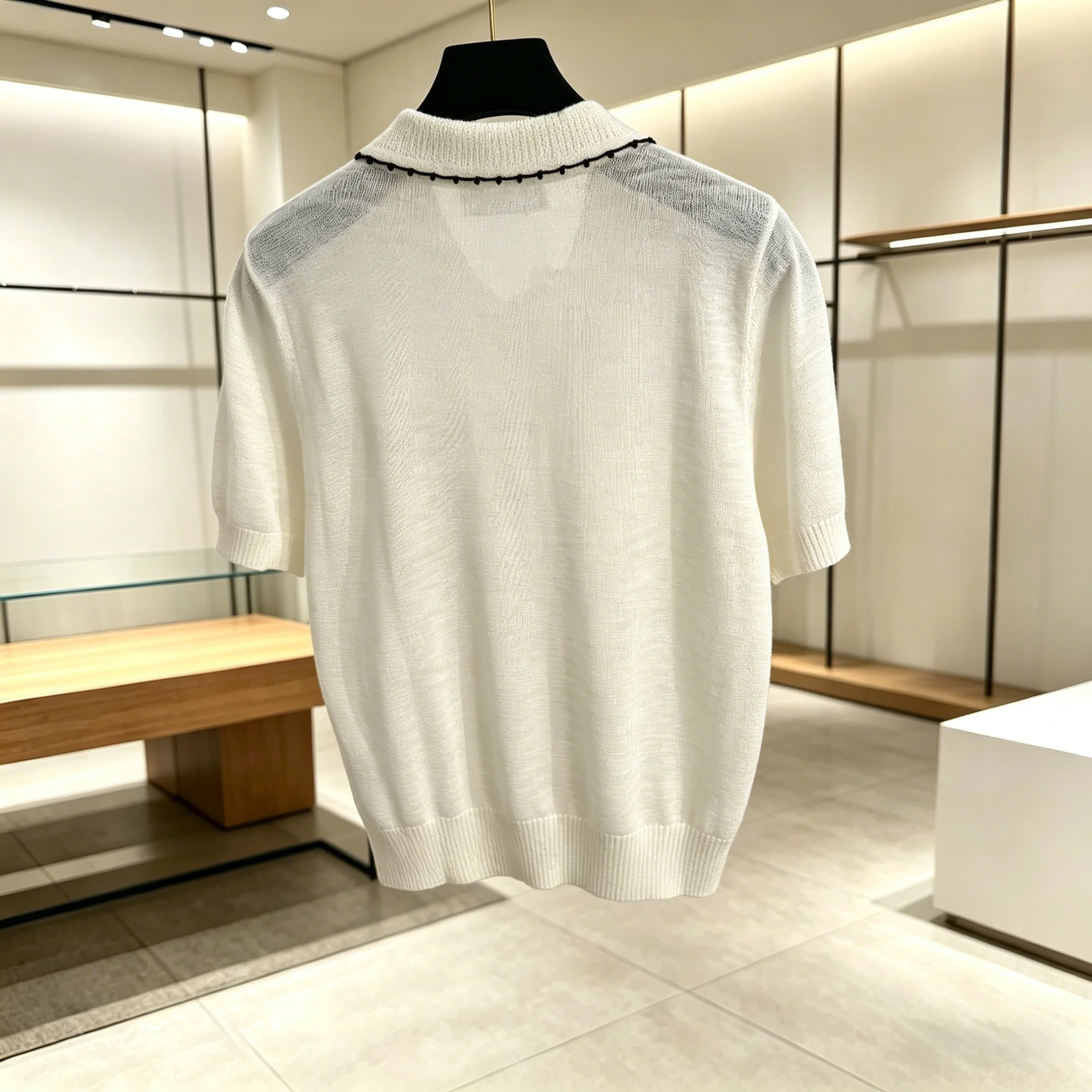 2026 Spring Summer Women's Modern Sheer Knit Polo Top with Beaded Collar Trim ZX066
2026 Spring Summer Women's Modern Sheer Knit Polo Top with Beaded Collar Trim ZX066
