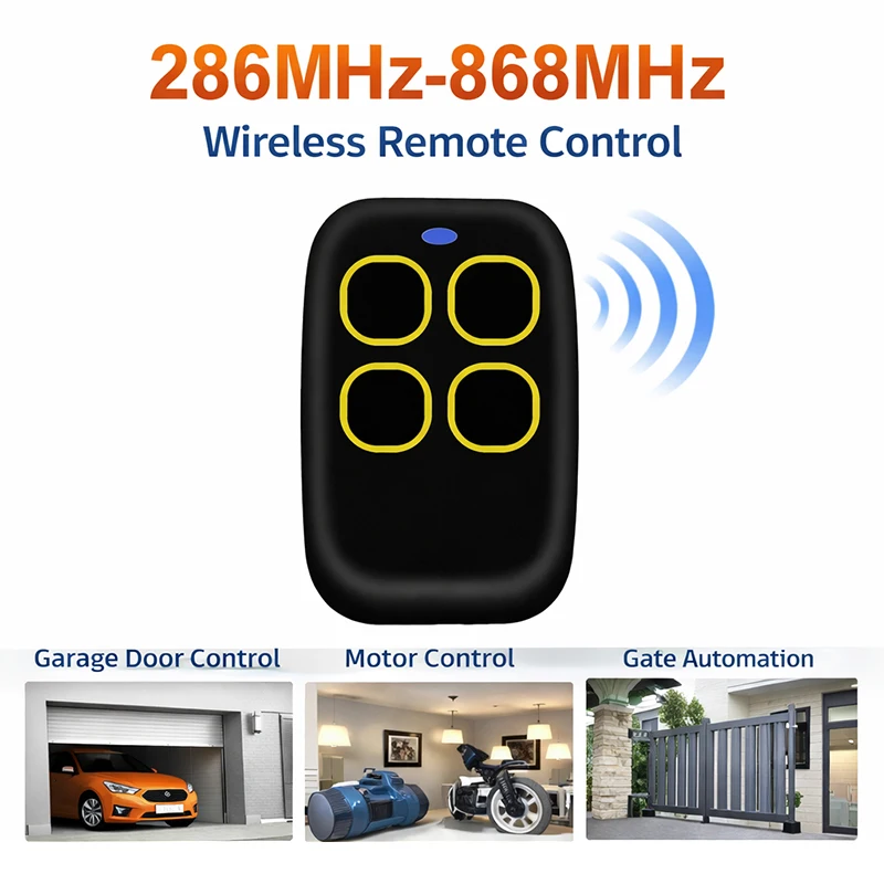 Universal 300‑868MHz Wireless Remote Control 4 Button Copy Code Transmitter for Garage Door Gate Opener Motor Automation System
Universal 300‑868MHz Wireless Remote Control 4 Button Copy Code Transmitter for Garage Door Gate Opener Motor Automation System