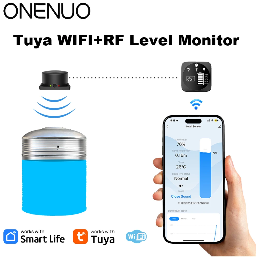 2026 WiFi Liquid Level Sensor Tuya Ultrasonic 433MHz Remote Control Indoor/Outdoor Tank Level Monitor with APP Alarms
2026 WiFi Liquid Level Sensor Tuya Ultrasonic 433MHz Remote Control Indoor/Outdoor Tank Level Monitor with APP Alarms