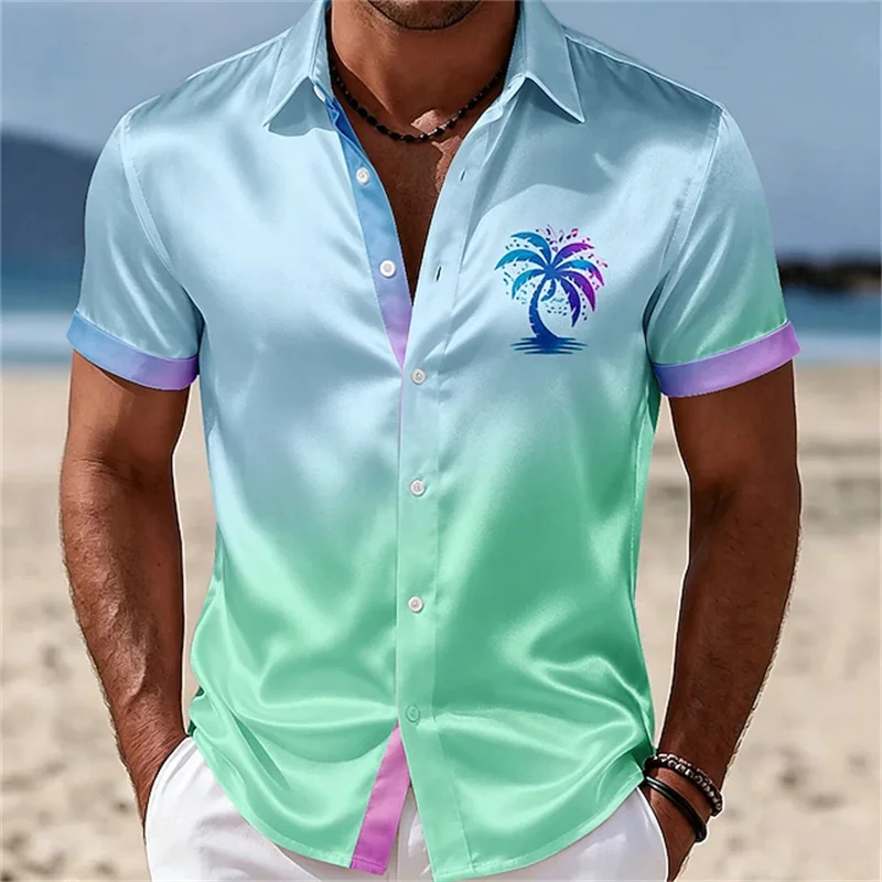 Men's Short-Sleeve Satin Hawaiian Shirt with Tropical Palm Tree Print, Collar, and Button-Down Front – Blue, Pink
Men's Short-Sleeve Satin Hawaiian Shirt with Tropical Palm Tree Print, Collar, and Button-Down Front – Blue, Pink