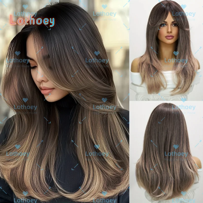 Ombre Brown to Blonde Wig with Layered Bangs Straight Hair Lace Front Wig Natural Wavy Hair Highlight Humen Hair Middle Part
Ombre Brown to Blonde Wig with Layered Bangs Straight Hair Lace Front Wig Natural Wavy Hair Highlight Humen Hair Middle Part
