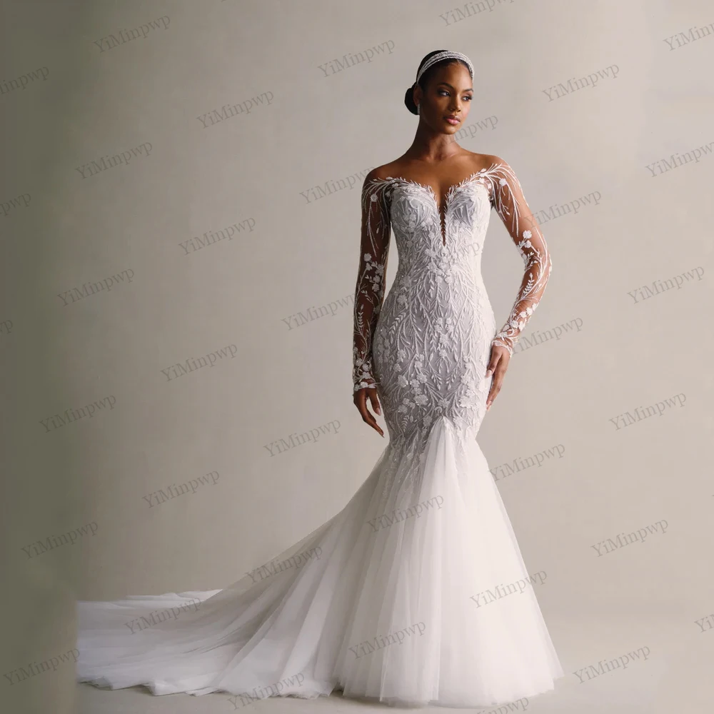 Customized Beaded Applique Wedding Dresses Illusion Sleeve O-Neck Backless African Bride Gowns Mermaid vestidos de novia 2026
Customized Beaded Applique Wedding Dresses Illusion Sleeve O-Neck Backless African Bride Gowns Mermaid vestidos de novia 2026