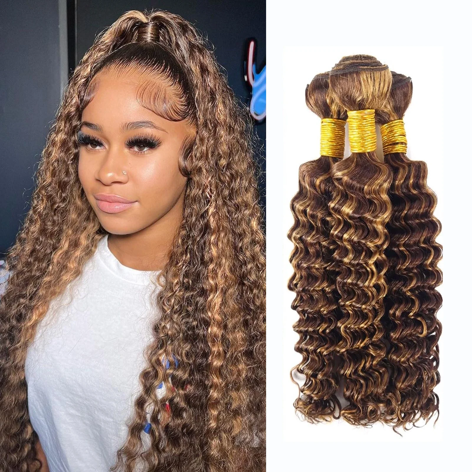 P427 Loose Deep Wave Bundles Remy Human Hair Weaves Highlight Deep Curly Hair Ombre Brown Bundle 1/3 Bundle Deals For Extensions
P427 Loose Deep Wave Bundles Remy Human Hair Weaves Highlight Deep Curly Hair Ombre Brown Bundle 1/3 Bundle Deals For Extensions