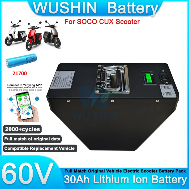 For Super Soco CUX Electric Motorcycle 60V 30Ah Lithium Battery 21700 Li-ion Replacement Pack Full Match OEM Specs
For Super Soco CUX Electric Motorcycle 60V 30Ah Lithium Battery 21700 Li-ion Replacement Pack Full Match OEM Specs