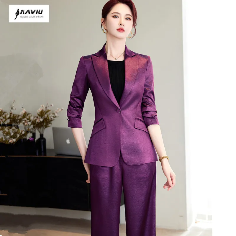 NAVIU High End Slim 2 Piece Sets Office Wear Women New Fashion Turn Down Collar Single Button Blazer Casual Wide leg Pants Suits
NAVIU High End Slim 2 Piece Sets Office Wear Women New Fashion Turn Down Collar Single Button Blazer Casual Wide leg Pants Suits