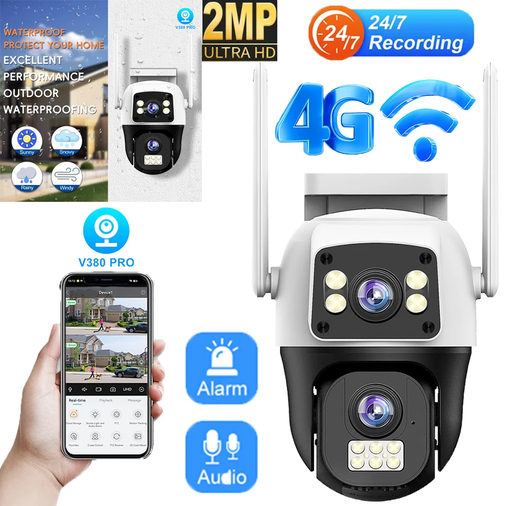 2MP Dual Lens 4G WiFi Wireless Security Camera with Audio Two-way Audio Home Surveillance Cameras Alarm Push Waterproof V380 Pro
2MP Dual Lens 4G WiFi Wireless Security Camera with Audio Two-way Audio Home Surveillance Cameras Alarm Push Waterproof V380 Pro