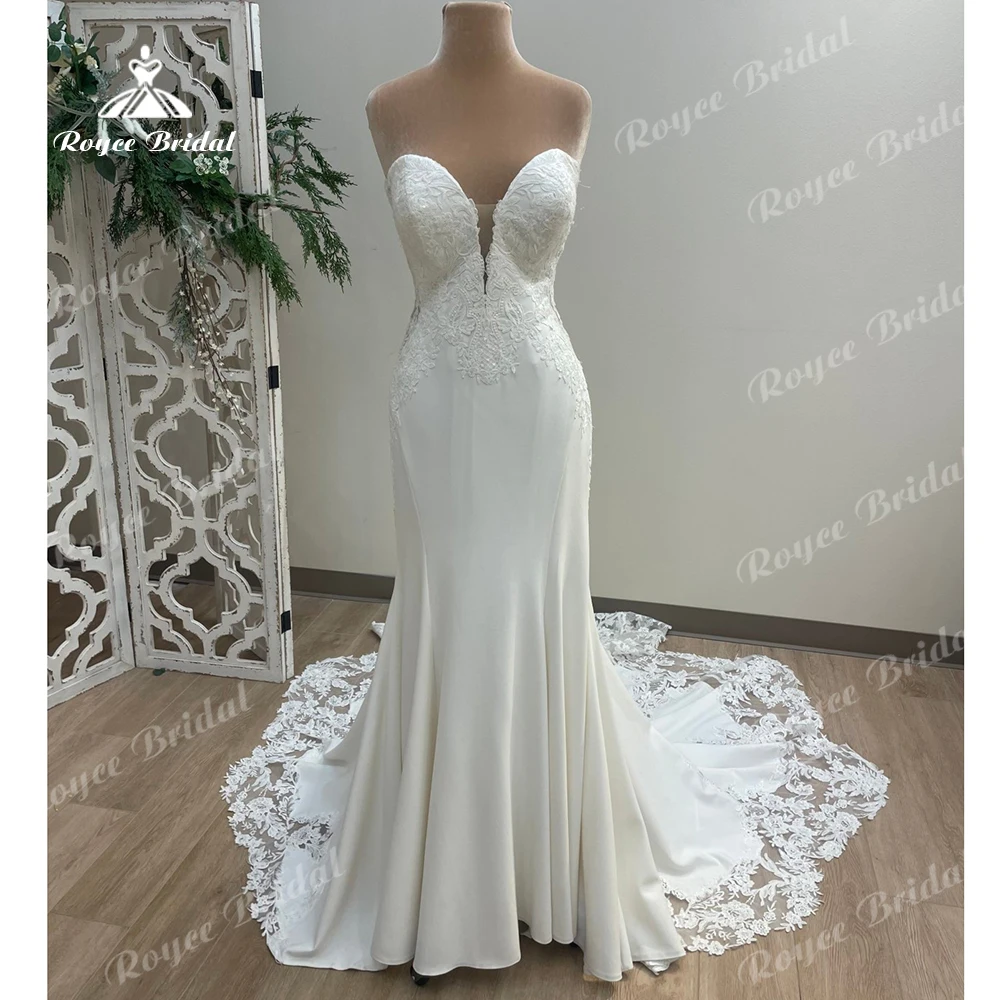 Roycebridal Милое креповое атласное свадебное платье русалки 2025 года, сексуальное кружевное платье с аппликацией и шлейфом, халат De Mariée по индивидуальному заказу
Roycebridal Милое креповое атласное свадебное платье русалки 2025 года, сексуальное кружевное платье с аппликацией и шлейфом, халат De Mariée по индивидуальному заказу