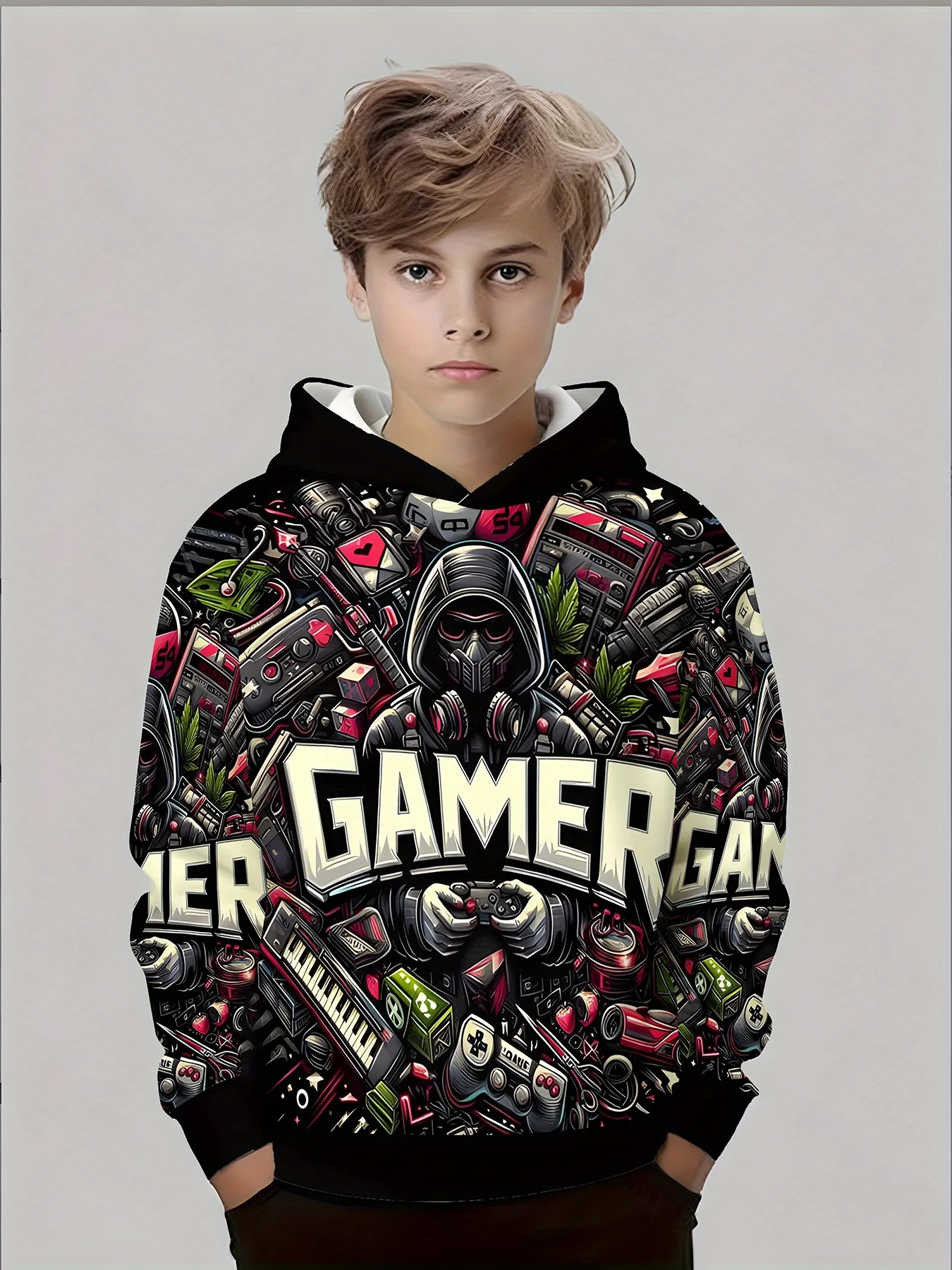Colorful Gamepad Allover Print Boys Long Sleeve Hoodie Kids Hoodie Tops Outdoor Spring Fall Thin Sweatshirt Gift for Boys 2-10Y
Colorful Gamepad Allover Print Boys Long Sleeve Hoodie Kids Hoodie Tops Outdoor Spring Fall Thin Sweatshirt Gift for Boys 2-10Y