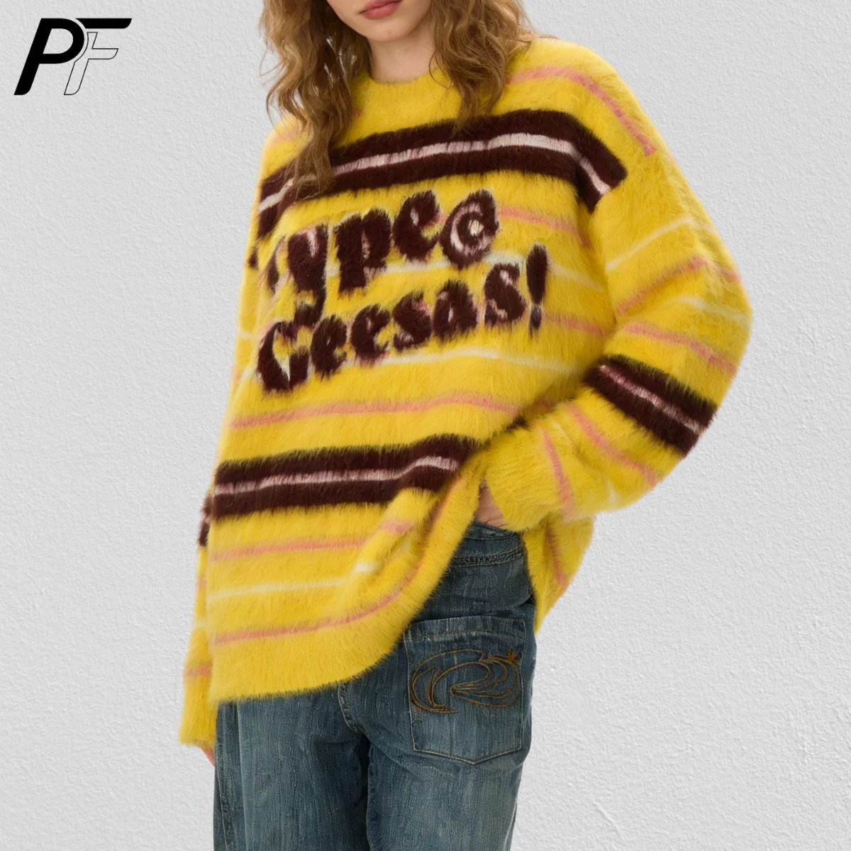American Style Fuzzy Striped Sweater Hip Hop Oversized Color Block Knit Pullover With Letter Print Aesthetic Casual Cozy Top
American Style Fuzzy Striped Sweater Hip Hop Oversized Color Block Knit Pullover With Letter Print Aesthetic Casual Cozy Top