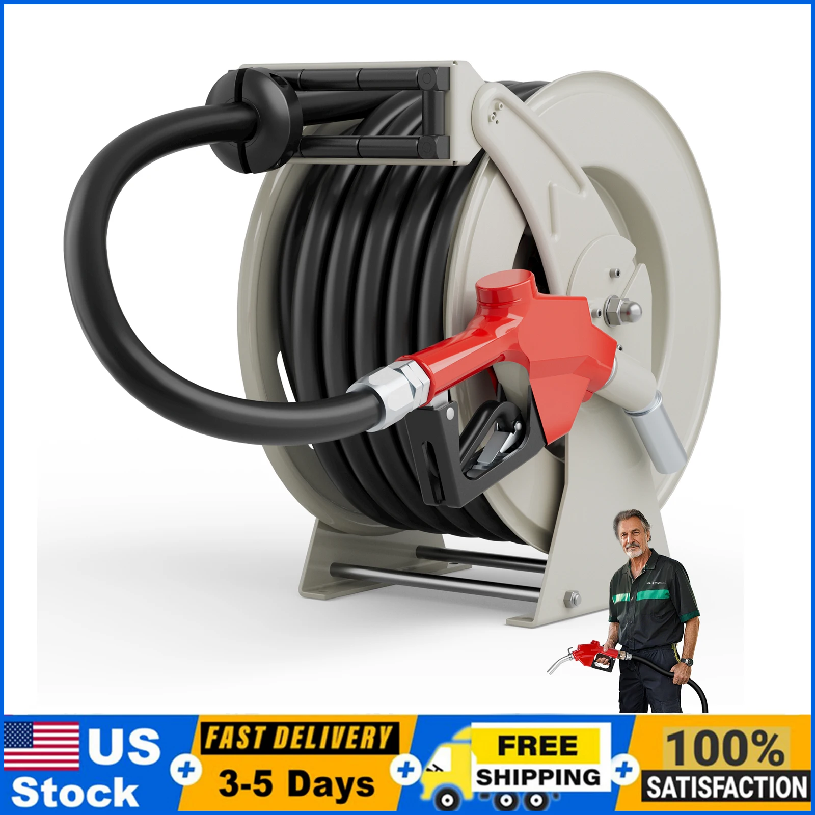 Fuel Hose Reel 3/4 Inch x 66ft with Fueling Nozzle Diesel Fuel Hose Reel 300PSI Retractable Heavy Duty Swivel Steel, Silver
Fuel Hose Reel 3/4 Inch x 66ft with Fueling Nozzle Diesel Fuel Hose Reel 300PSI Retractable Heavy Duty Swivel Steel, Silver