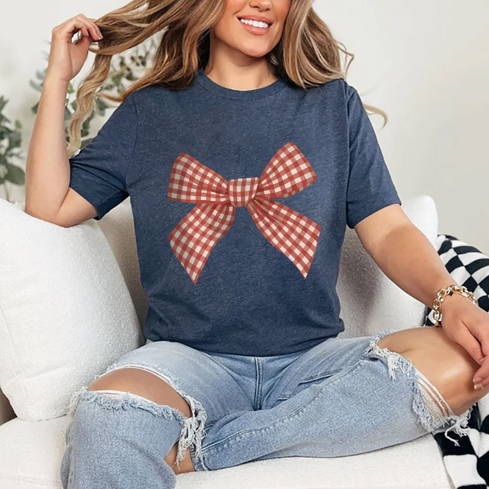 Women's Casual Short Sleeve Crew Neck Ladies Summer Daily Clothing T-Shirt Gingham Bow Graphic Print Comfort Regular Fit
Women's Casual Short Sleeve Crew Neck Ladies Summer Daily Clothing T-Shirt Gingham Bow Graphic Print Comfort Regular Fit