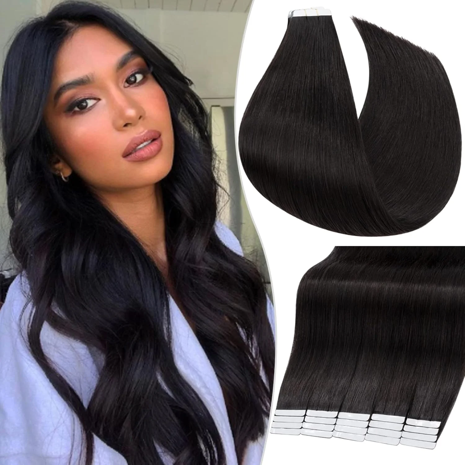 Straight Tape in Hair Extensions Human Hair Blac 20pcs Straight Seamless
Straight Tape in Hair Extensions Human Hair Blac 20pcs Straight Seamless