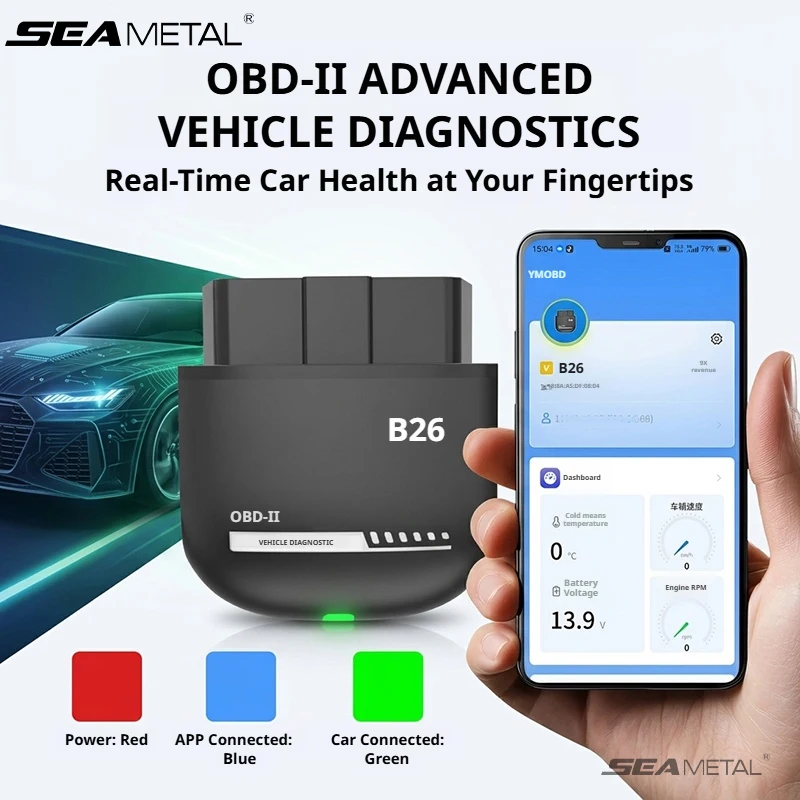 SEAMETAL OBD2 Scanner Professional Bluetooth Car Diagnostic Tool Real-Time OBD-II Vehicle Health Monitor for iOS & Android
SEAMETAL OBD2 Scanner Professional Bluetooth Car Diagnostic Tool Real-Time OBD-II Vehicle Health Monitor for iOS & Android