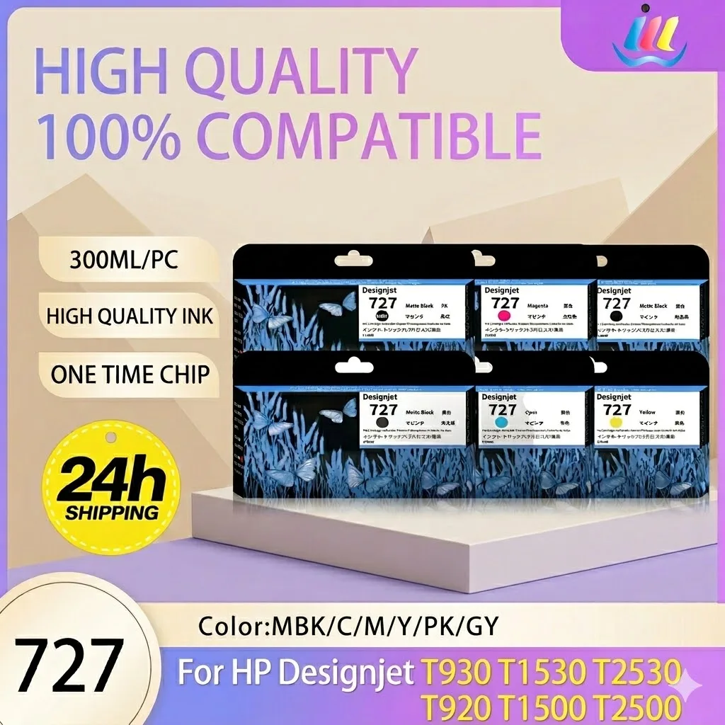 JMDD 727 Compatible Ink Cartridge 300ML Full With High Type Ink For HP T920 T1500 T2500 T930 T1530 T2530
JMDD 727 Compatible Ink Cartridge 300ML Full With High Type Ink For HP T920 T1500 T2500 T930 T1530 T2530