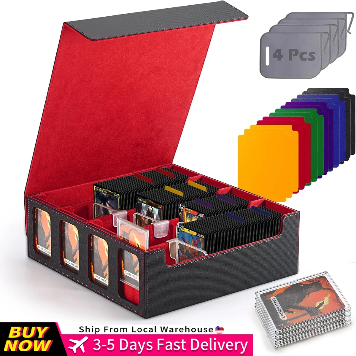 Ultra-Capacity 4-Row Trading MTG Card Storage Box with Display, Holds 3000+ Cards with Dividers & Card Holders, PU Leather Commander Deck Box for MTG, YuGiOh, TCG Deck Box, Sport Cards
Ultra-Capacity 4-Row Trading MTG Card Storage Box with Display, Holds 3000+ Cards with Dividers & Card Holders, PU Leather Commander Deck Box for MTG, YuGiOh, TCG Deck Box, Sport Cards