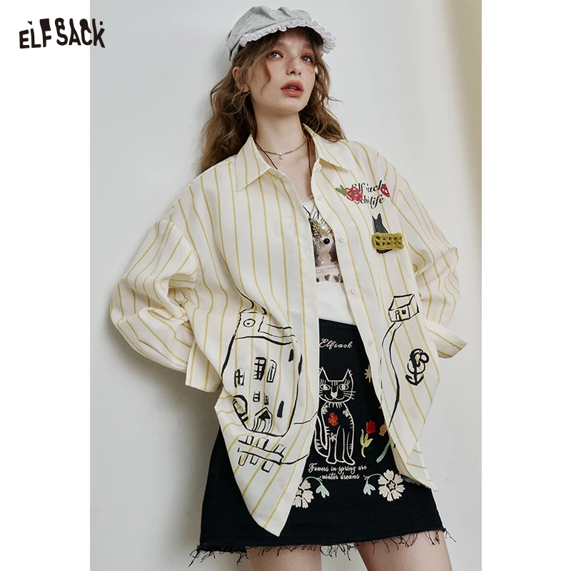 ELFSACK 2025 Spring New Arrivals Cat Print Yellow Striped Shirt Women Preppy Style POLO Collar Single Breasted Jacket
ELFSACK 2025 Spring New Arrivals Cat Print Yellow Striped Shirt Women Preppy Style POLO Collar Single Breasted Jacket