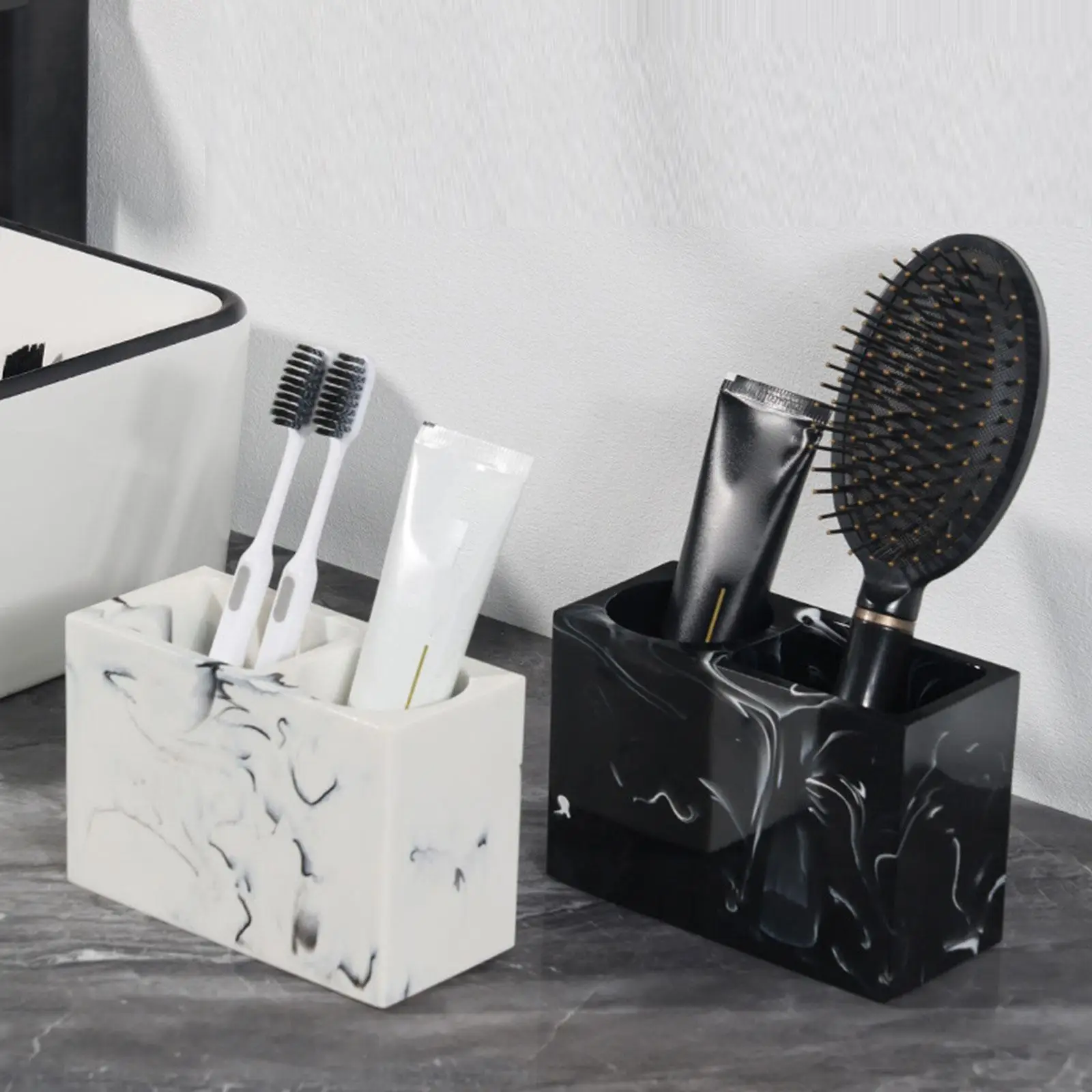2 Slots Toothbrush Holder Resin Makeup Brush Organizer Bathroom Storage for Office Countertop Desks with Toothpaste Stand
2 Slots Toothbrush Holder Resin Makeup Brush Organizer Bathroom Storage for Office Countertop Desks with Toothpaste Stand